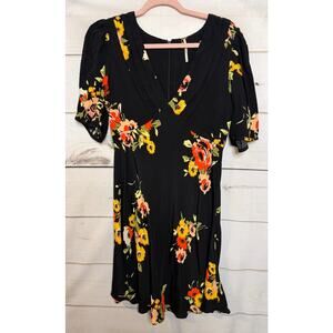 Free People 4 Dress Black Floral Print Boho Lifestyle Anthropologie‎ Excellent